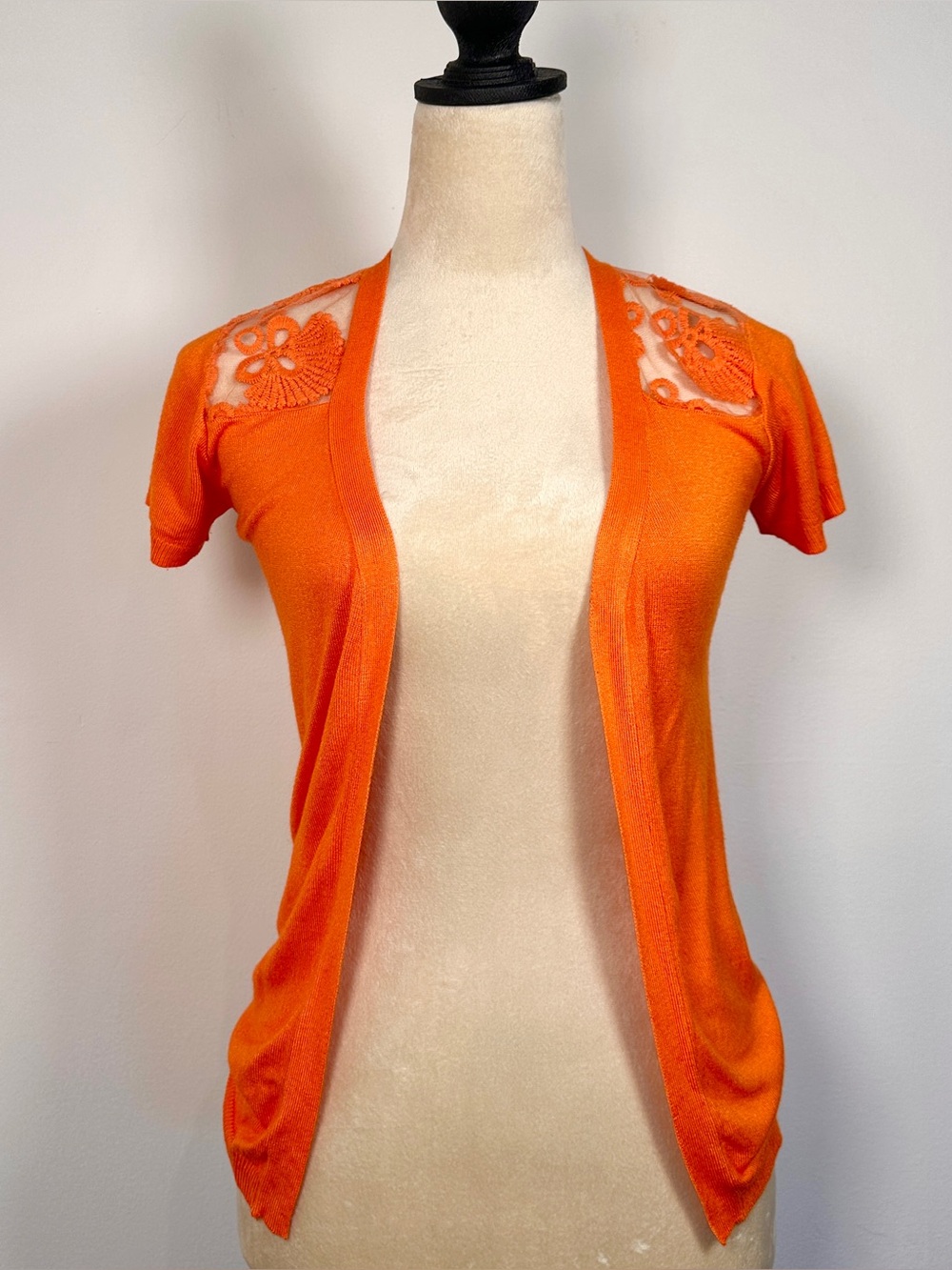 Vintage Orange Crochet Lace Back Knit Cardigan Shrug